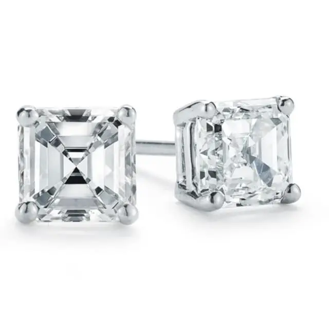 Vs 1 1/4 Ct Asscher Cut Solitaire Moissanite Studs Womens Earrings White Gold 1