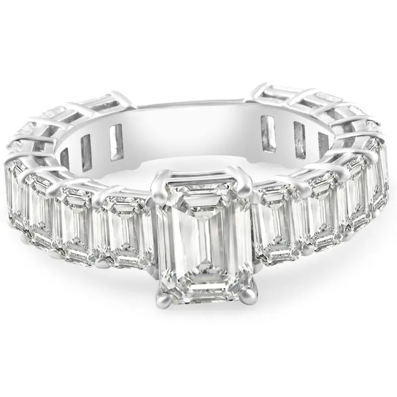 Vs 7 1/2Ct Emerald Cut Diamond Engagement Ring 3/4 Eternity 14K Gold Lab Grown 1