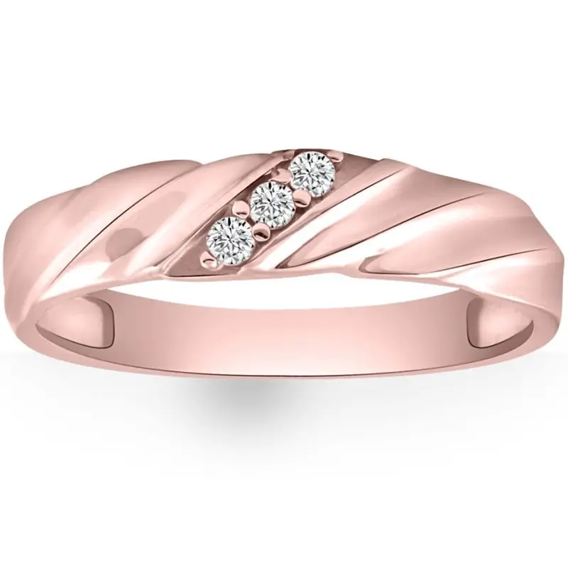 Vs Diamond 3-Stone Men's Wedding Band In White, Yellow, Or Rose Gold Lab Grown 1