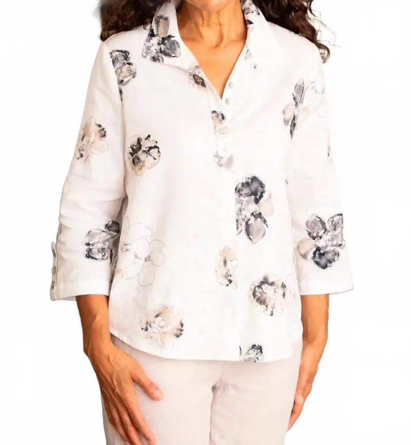 Watercolor Floral Swing Buttoned Shirt In Beige 1