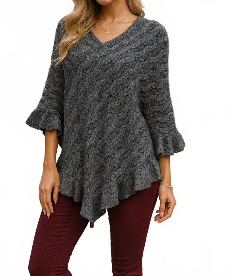 Wave Knit Poncho In Gray 1