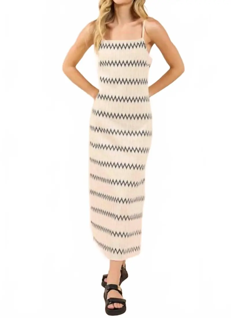 Way Out Zig Zag Weave Maxi Dress In Ivory Navy 1