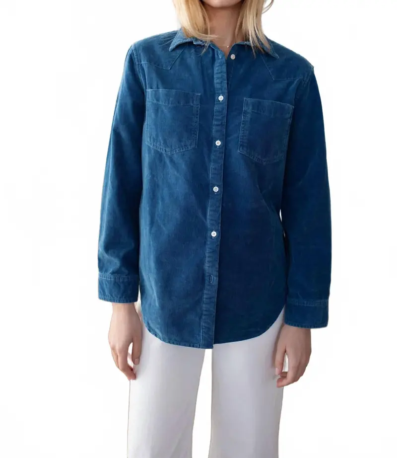 Western Long Sleeve Shirt In Blue Indigo Lotus 1
