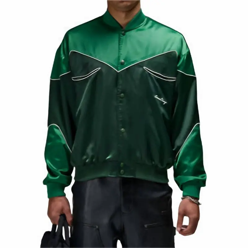 Western Satin Bomber Jacket In Emerald 1