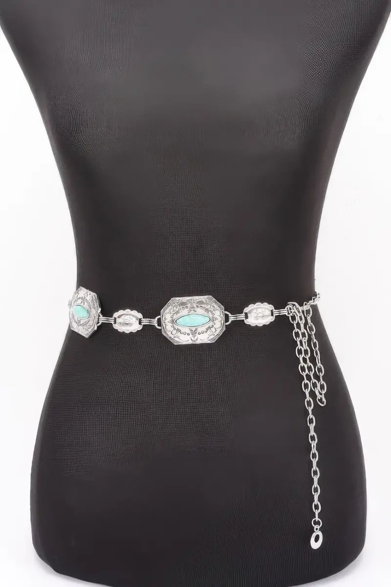 Western Style Chain Belt With Turquoise Accent 1