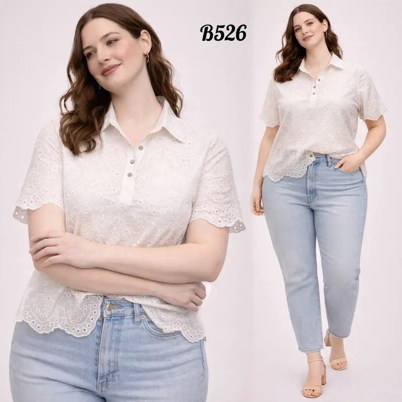 White Eyelet Polo Blouse 1