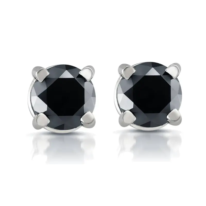 White Gold 1/2Ct Round Cut Black Diamond Studs 14K 1