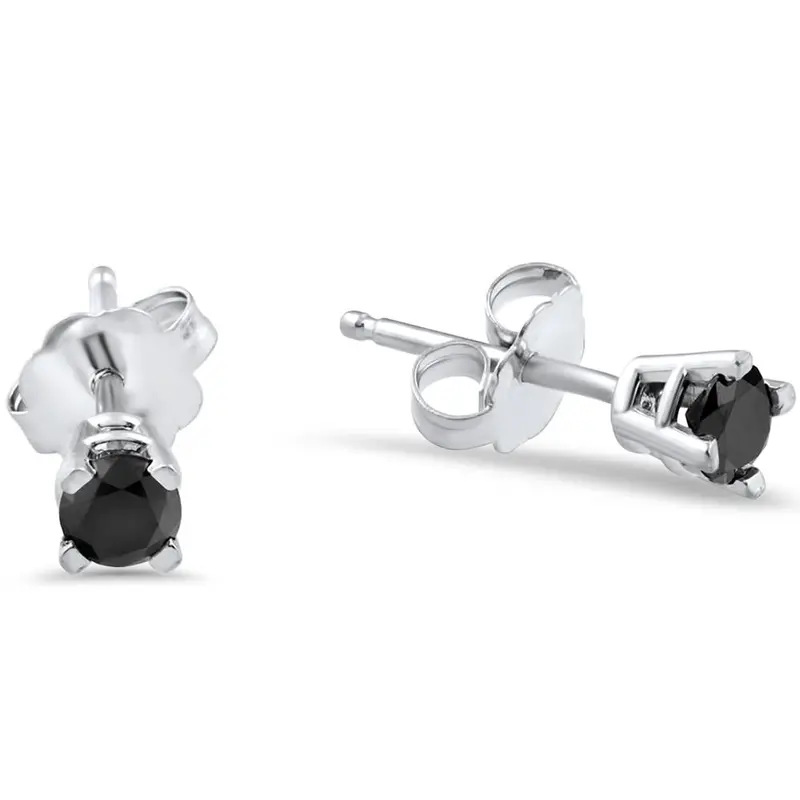 White Gold 1/5Ct Round Cut Black Diamond Studs 1