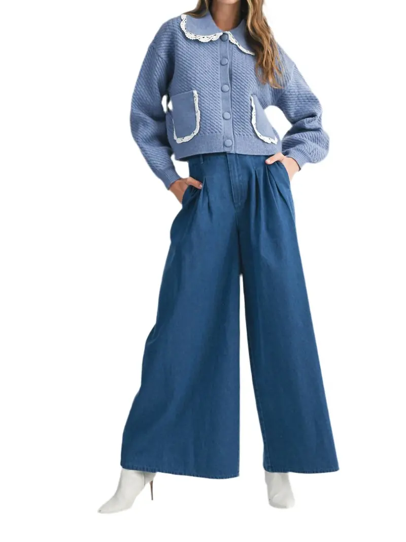 Wide Leg Denim Pants In Indigo 1