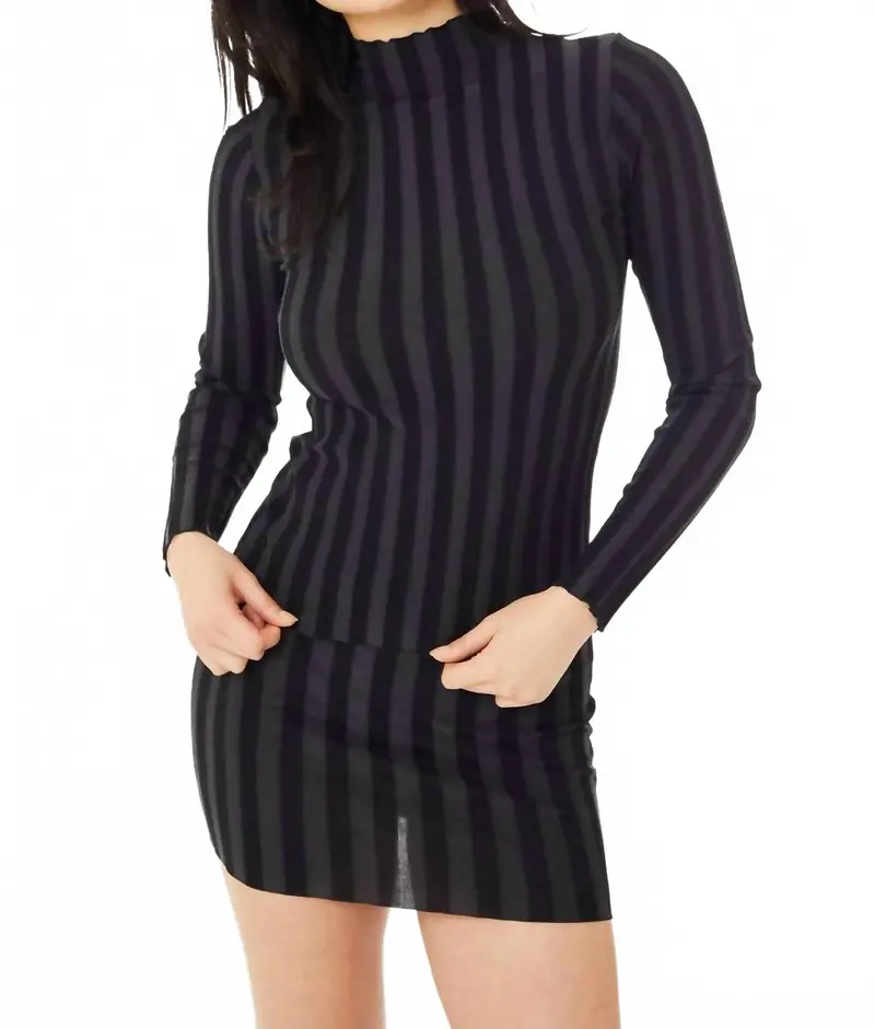 Wide Ribbed Knit Mock Neck Top In Ink 1
