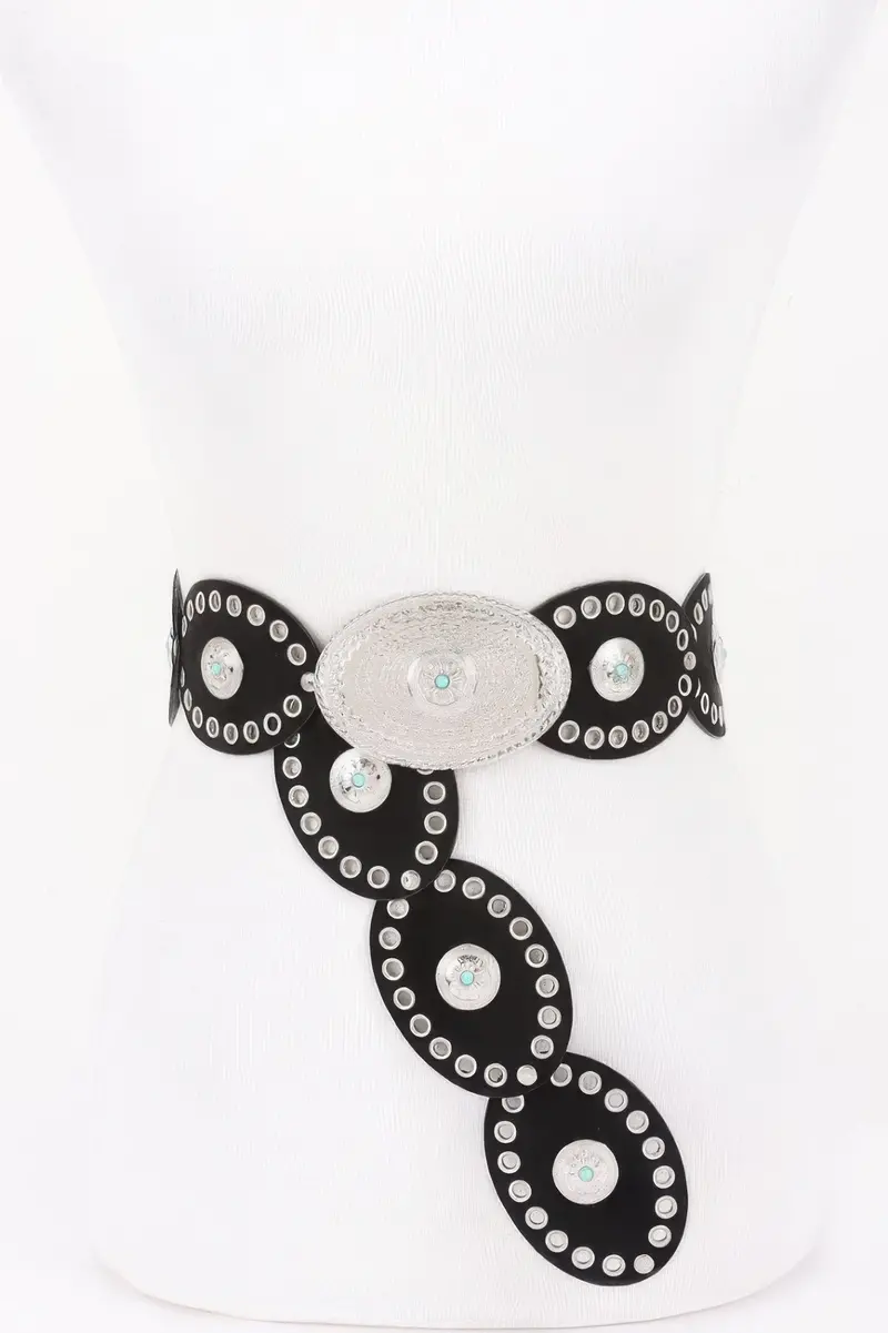 Wide Statement Belt With Oval Studded Design 1