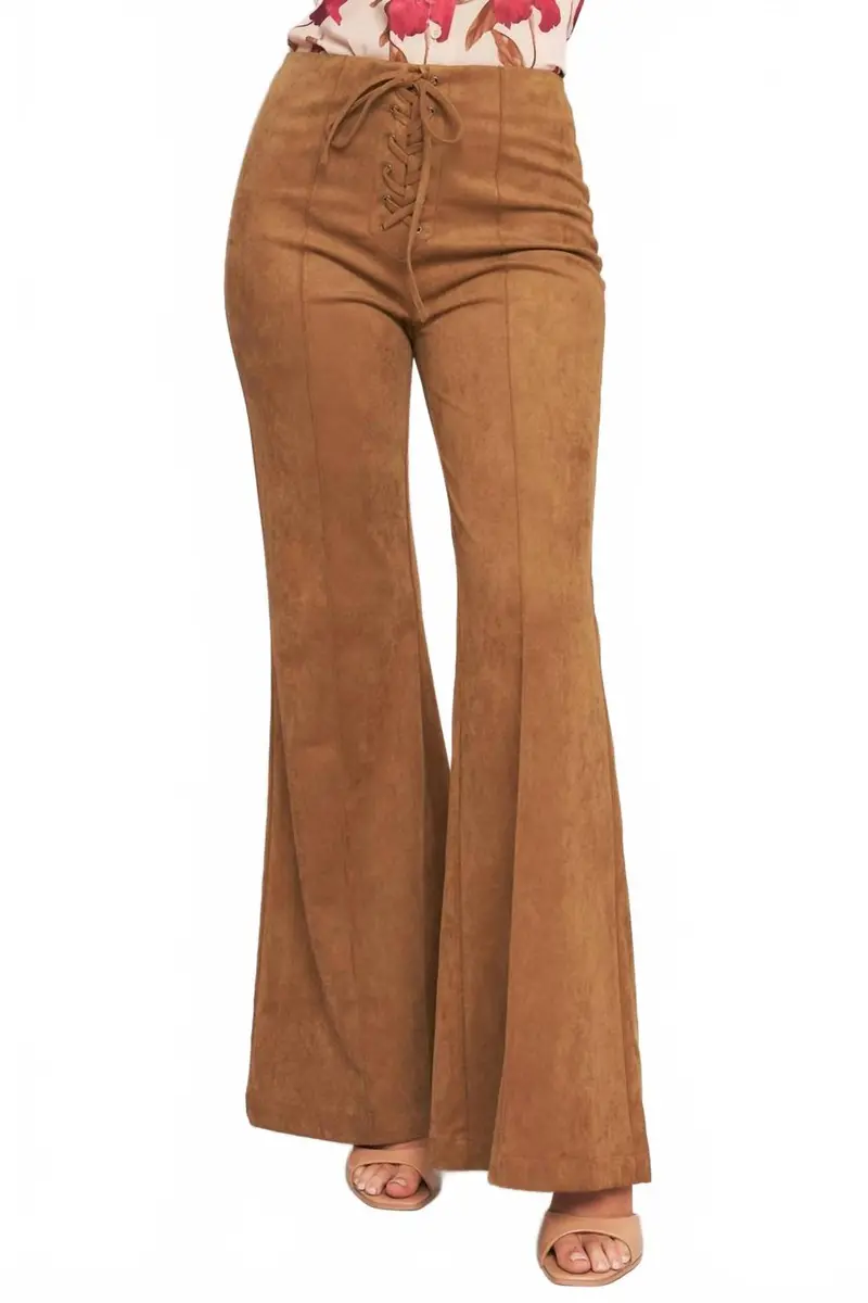 Wild Honey Faux Suede Pants In Camel 1