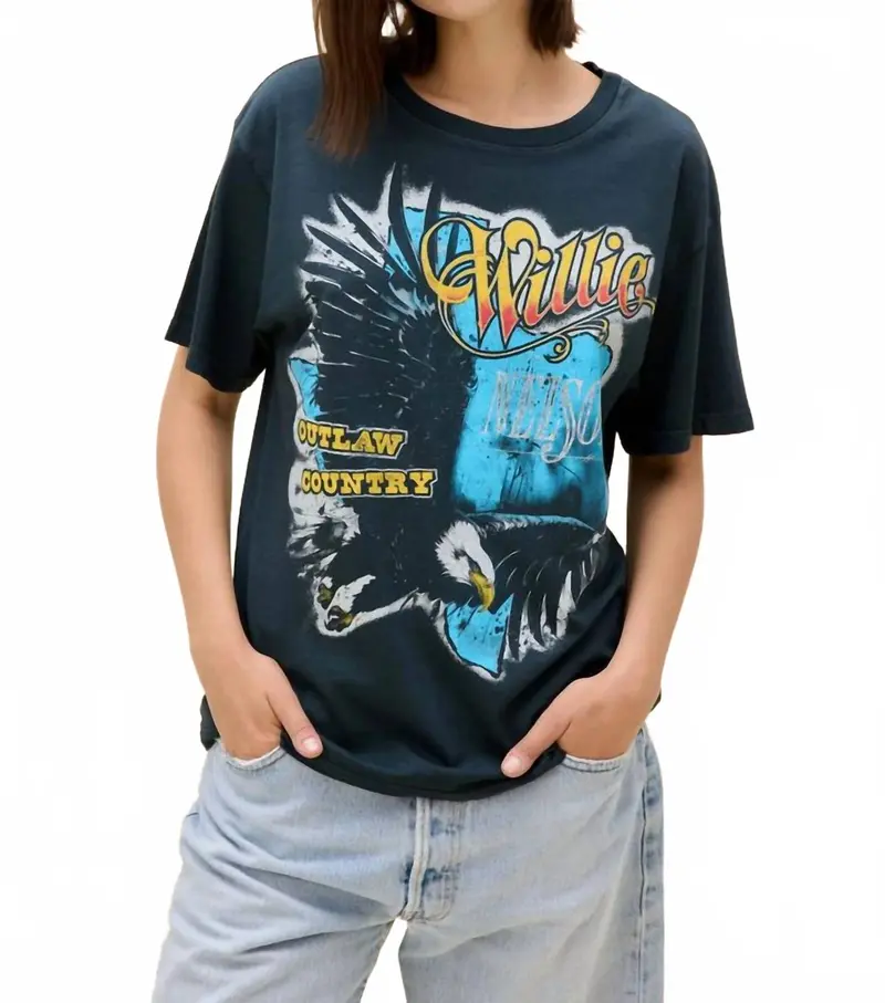 Willie Nelson Outlaw Country Tee In Vintage Black 1