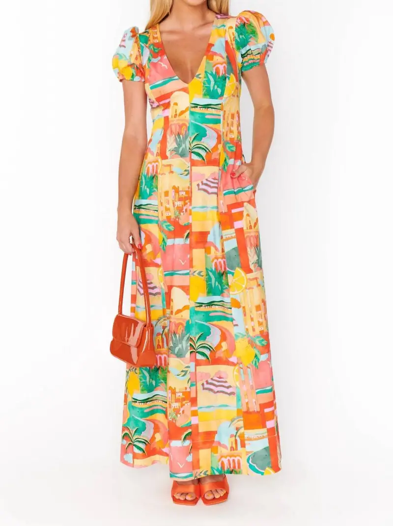 Winnie Maxi Dress In Postcards From Italia Print 1