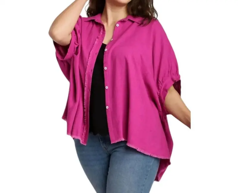 With Out Your Love Button Front Top - Plus Size In Magenta 1