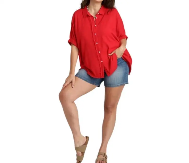 With Out Your Love Button Front Top - Plus Size In Tomato Red 1