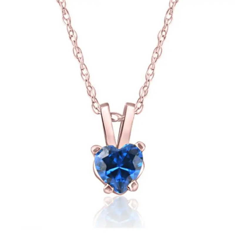 Women's 1/2Ct Blue Heart Shape Sapphire Pendent Rose Gold 18" Chain Necklace 1