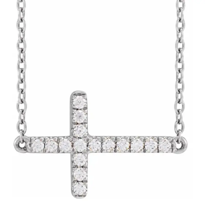 Women's 1/4Ct Diamond Sideways Cross 14K Gold 18" Lab Grown 1