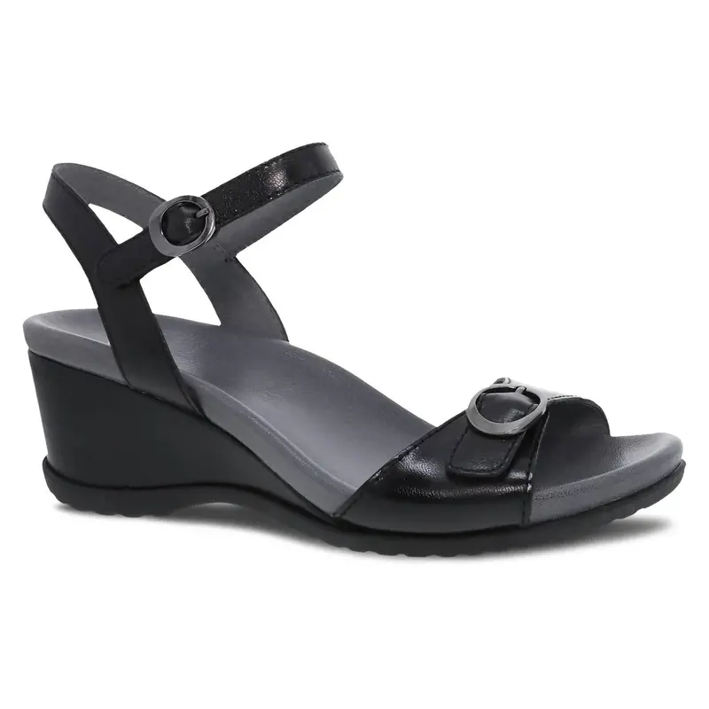 Women's Arielle Leather Wedge Sandals In Black Glazed 1
