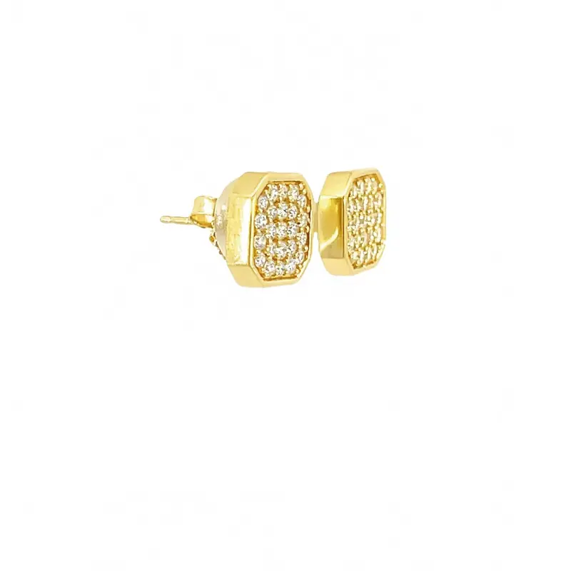 Women's Asscher Shape Pavé Stud Earrings In Gold 1