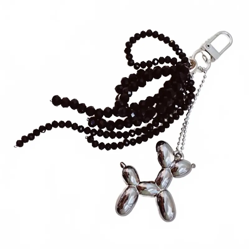 Women's Balloon Dog Bag Charm And Beaded Bow Keychain In Black Silver 1