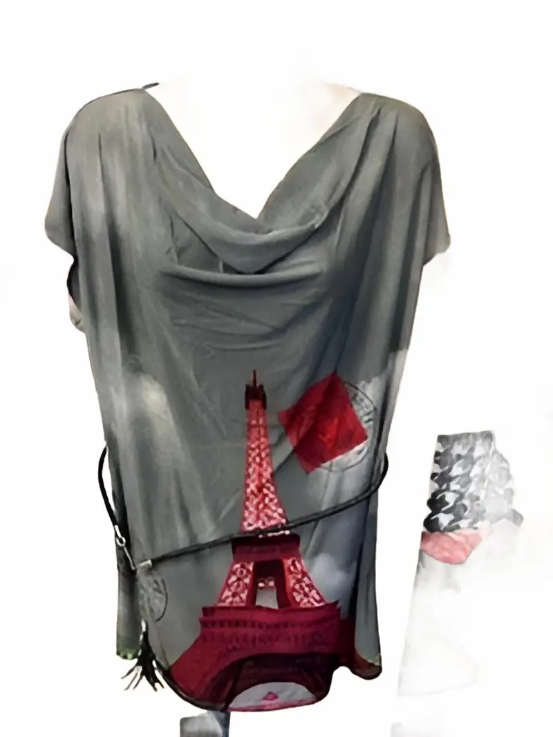Women's Belted Cowl Neck Tunic Top In Paris Grey 1