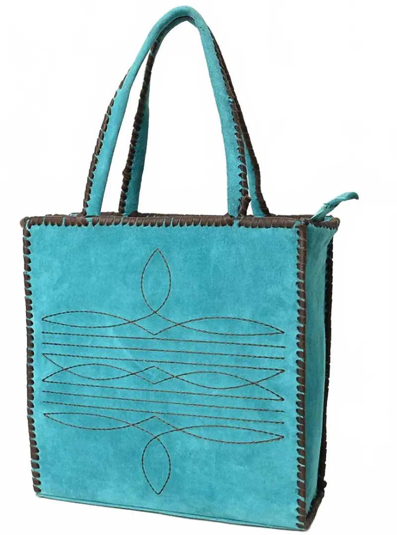 Women's Boot Stitch Suede Leather Purse In Turquoise 1