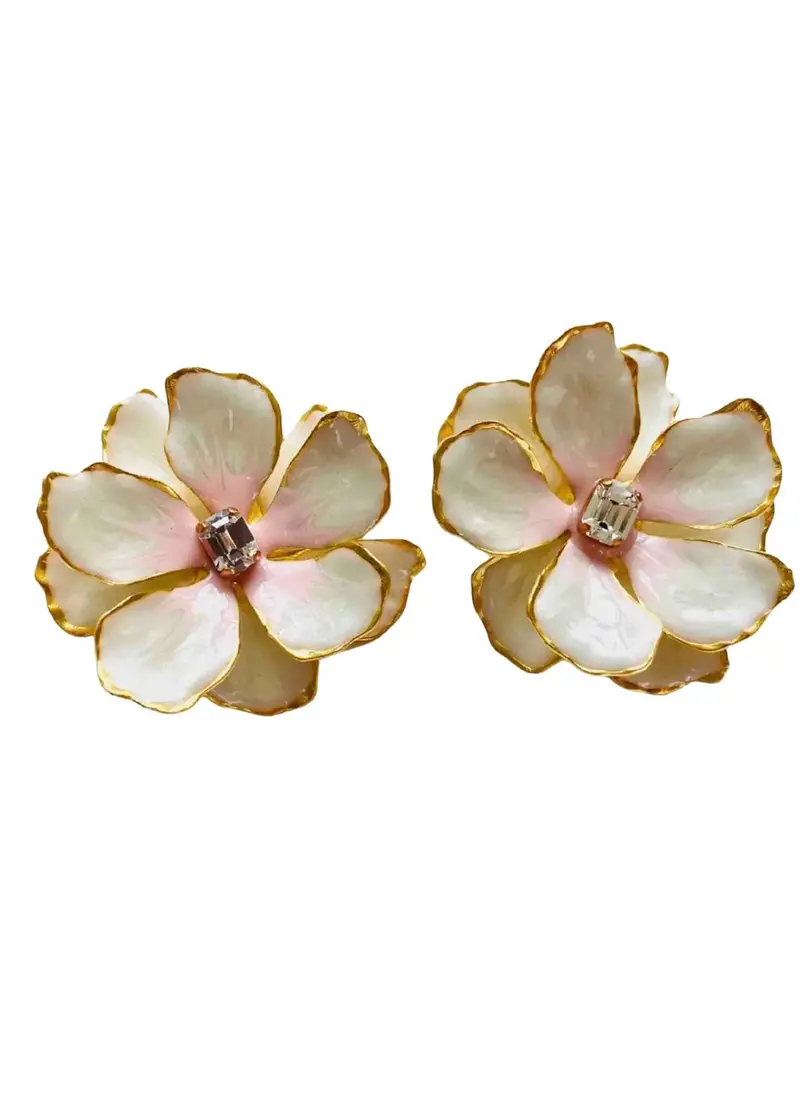 Women's Bride Jewel Box Flower Earrings In Pearl And Pink 1