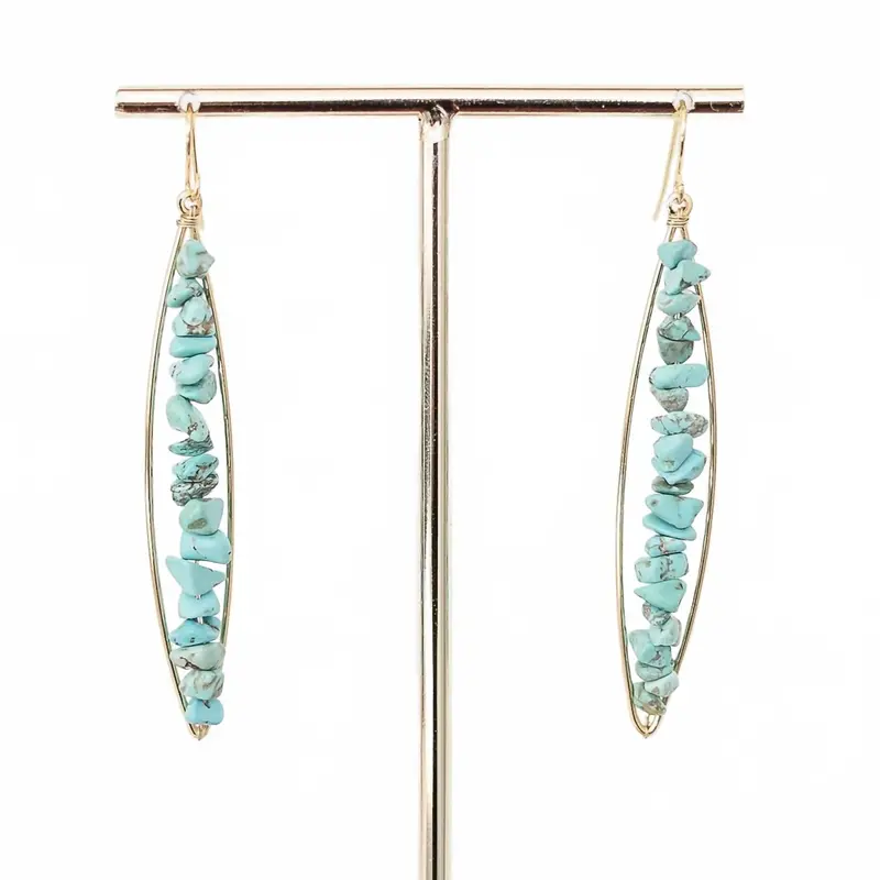Women's Briggs Oblong With Turquoise Stones Earrings In Gold 1