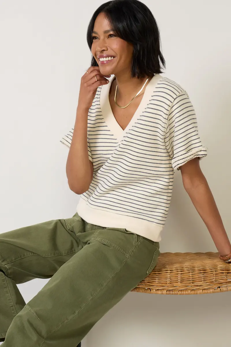 Women's Briggs Stripe V Neck Sweatshirt 1