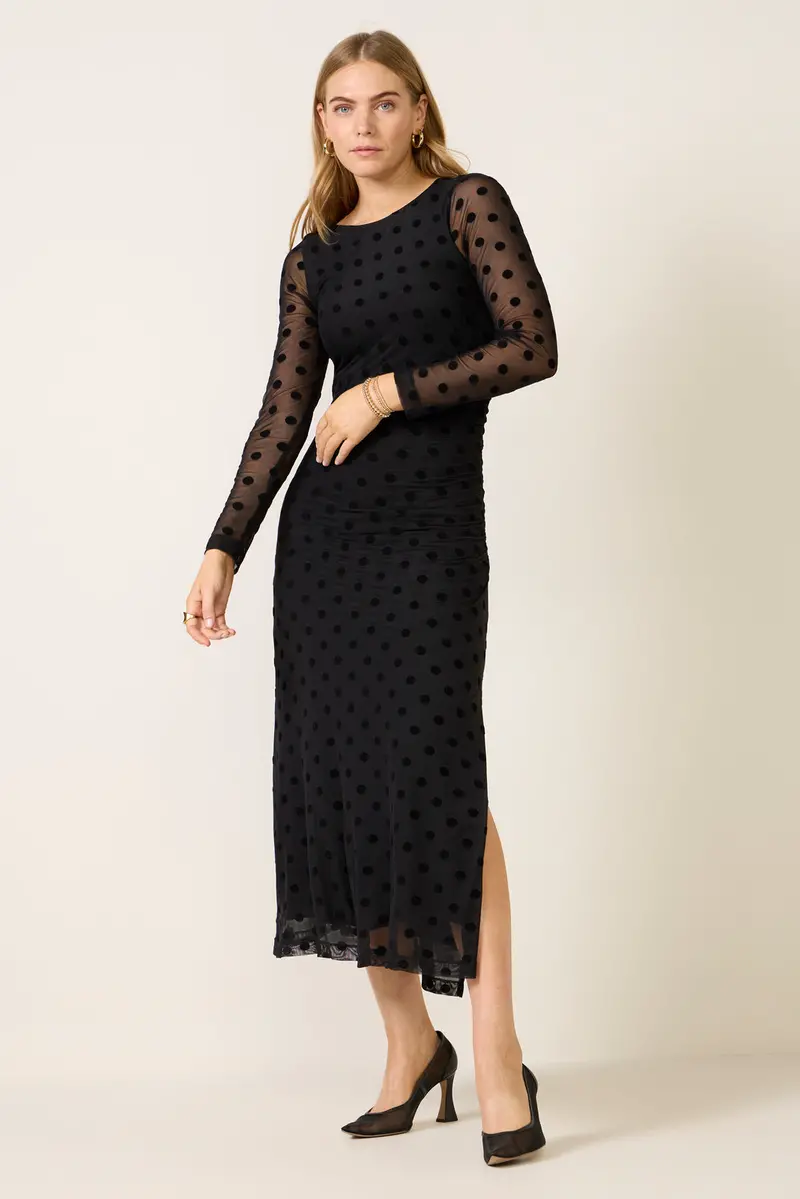 Women's Brinley Mesh Polka Dot Midi Dress 1