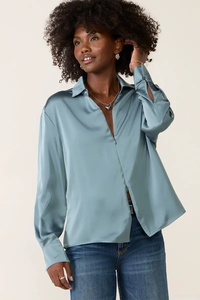 Women's Carrie Double Zip Satin Shirt 1