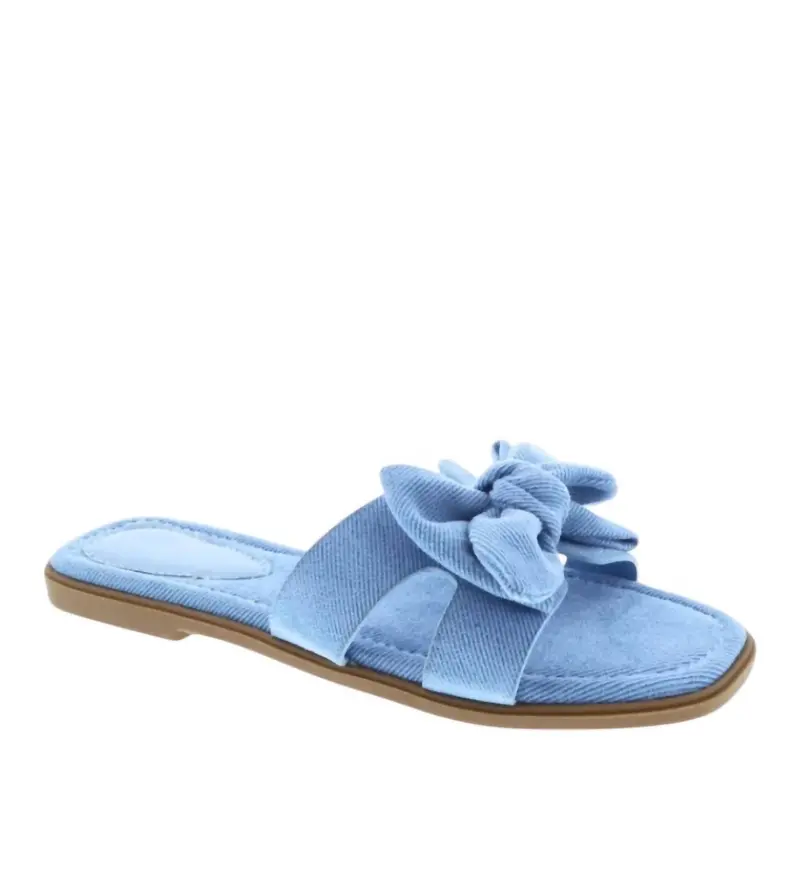 Women's Cassandra Bow Detail Flat Sandal In Denim 1