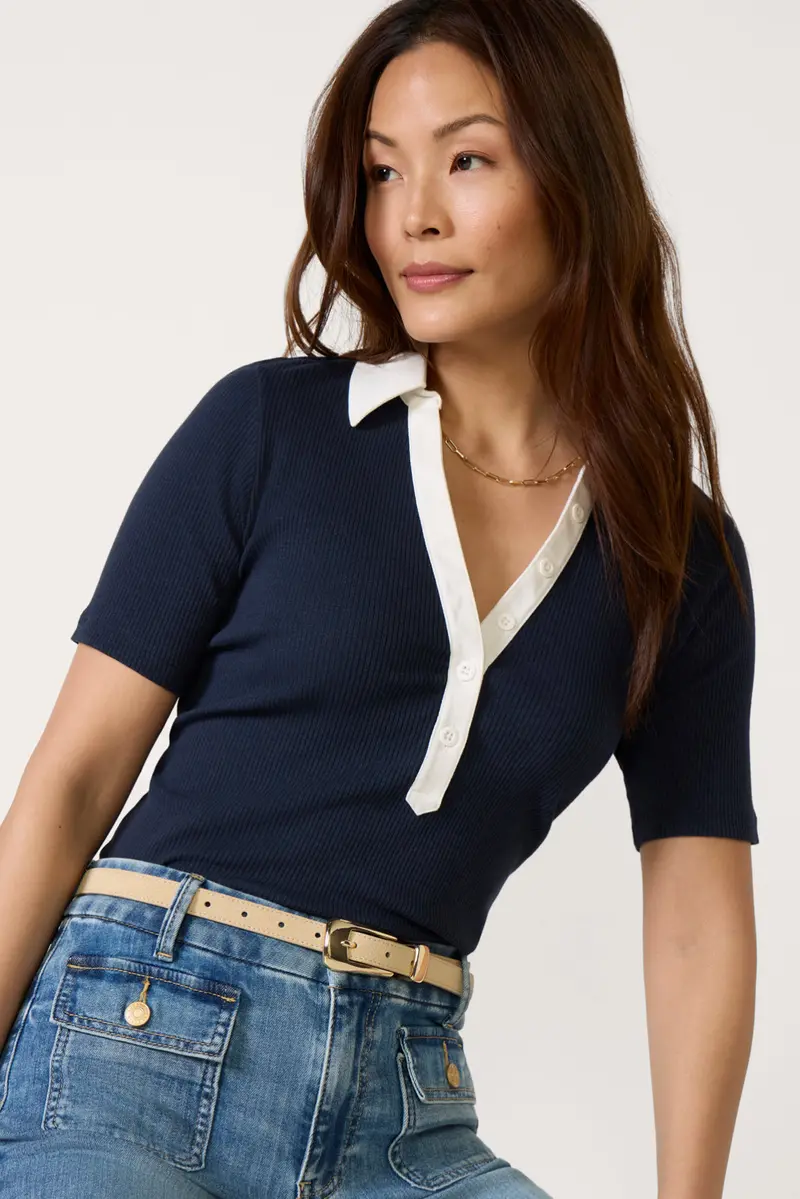 Women's Catie Ribbed Polo Top 1