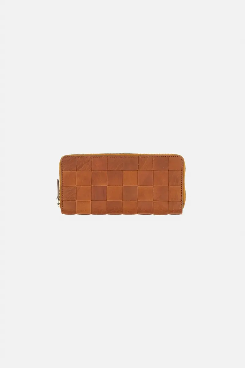 Women's Check Zip Around Wallet In Tan 1