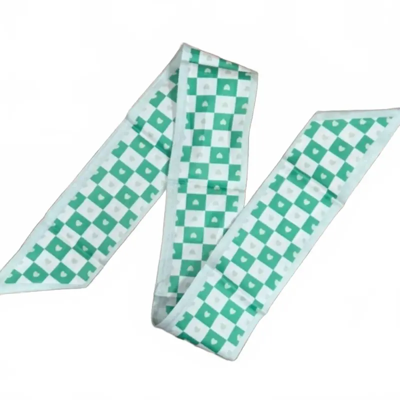 Women's Checkered Skinny Wild Rag Scarf In Green 1