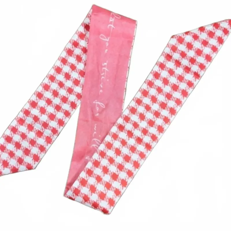 Women's Checkered Skinny Wild Rag Scarf In Red And White 1