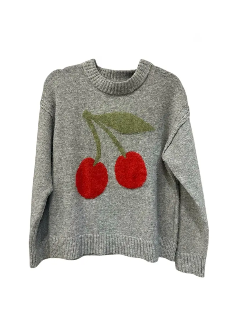 Women's Cherries Lightweight Crewneck Sweater In Grey 1
