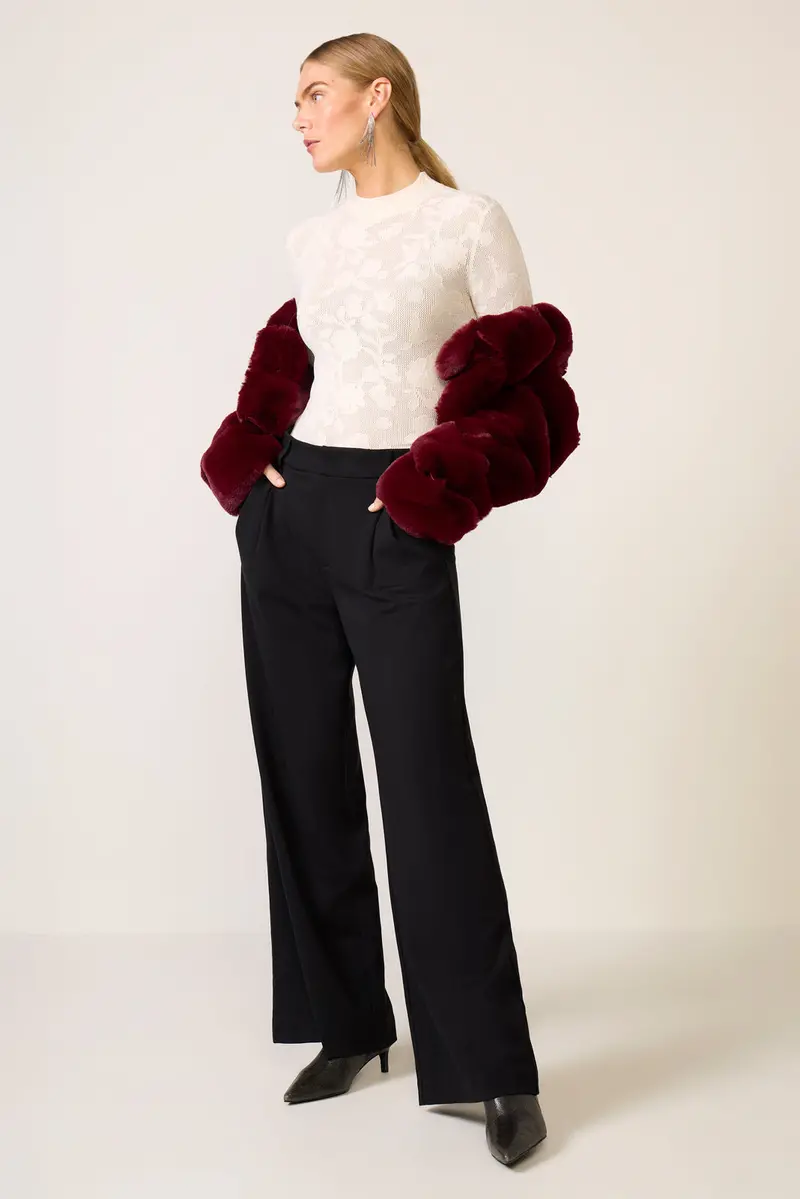 Women's Cheryl Pleated Knit Wide Leg Trouser Pants 1
