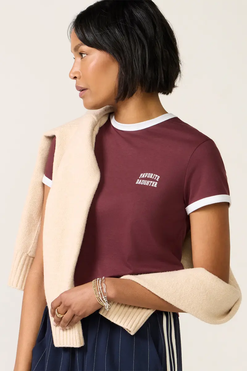 Women's Chest Logo Cropped Ringer T-Shirt 1