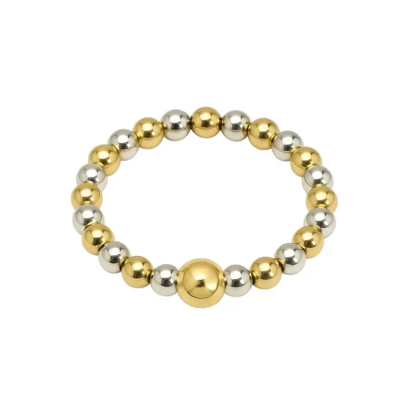 Women's Classic 2-Tone 2Mm Beaded Stretchy Ring In Gold/ Silver 1