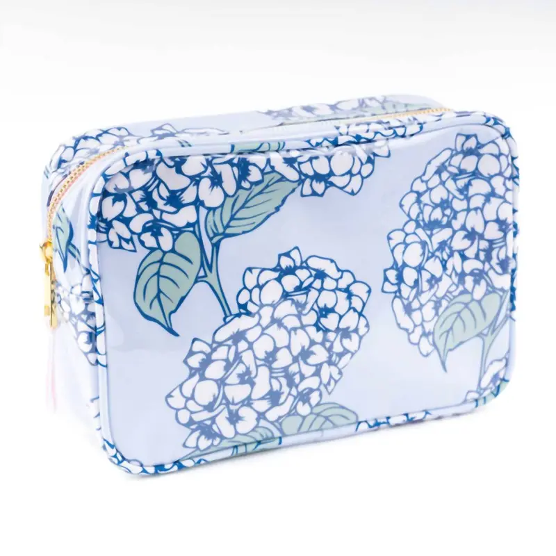 Women's Clear Coated Rectangular Cosmetic Case In Hydrangea Stem 1