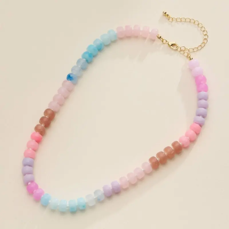 Women's Colorful Beaded Statement Necklace In Light Blue 1