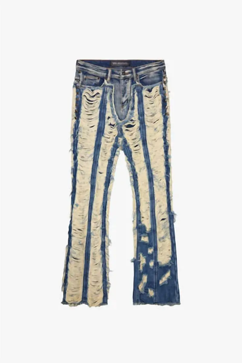 Women's Contrast Stacked Jean In Blue Washed 1