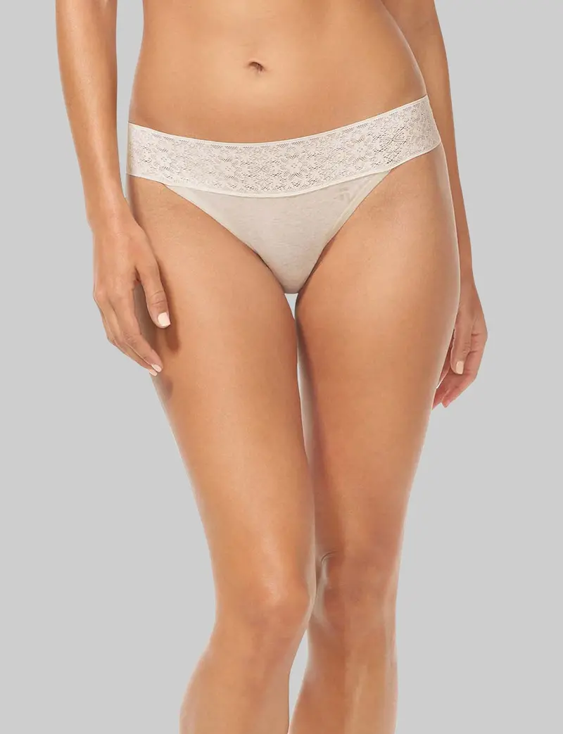 Women's Cool Cotton Thong, Lace Waist 1