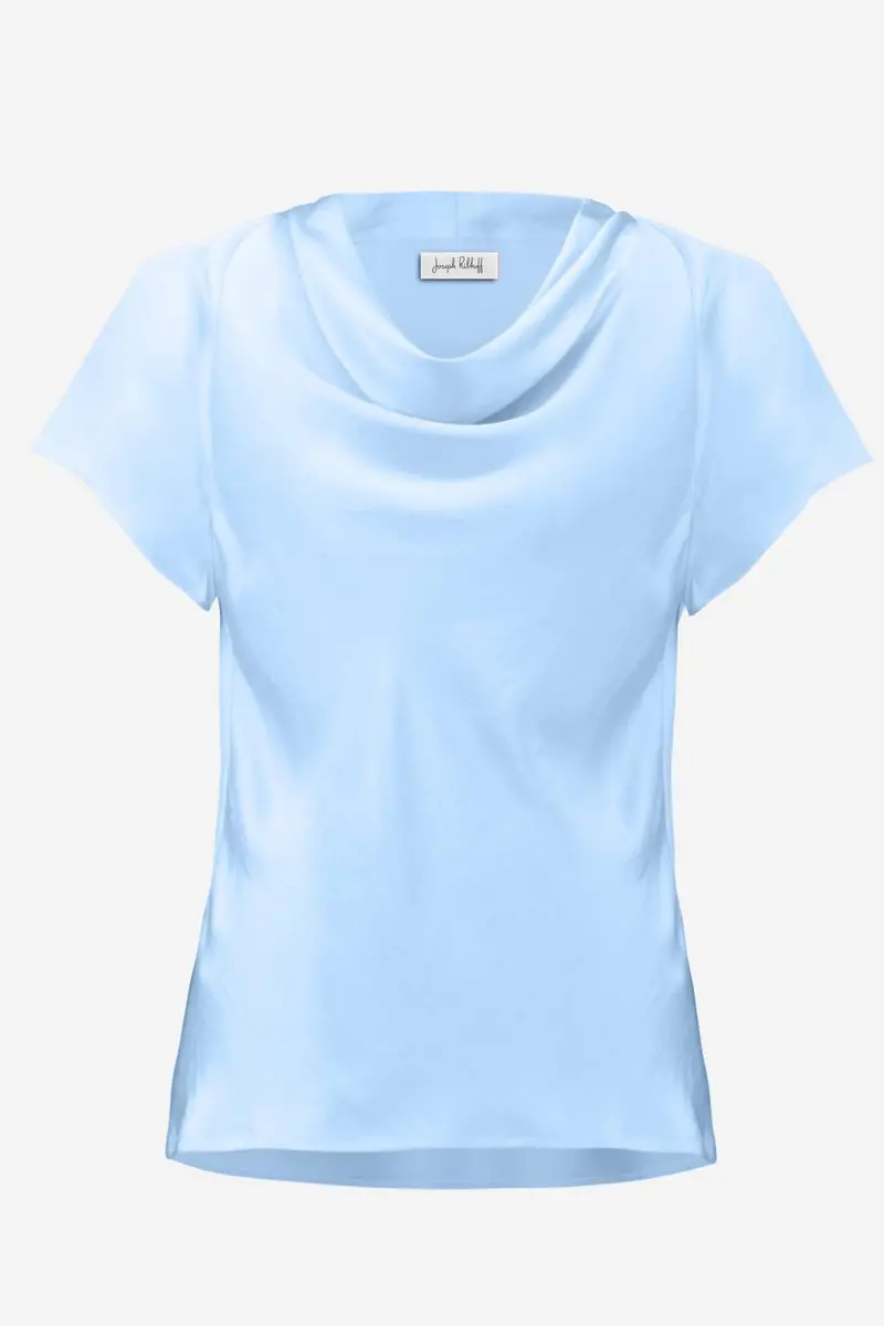 Women's Cowl Neck Satin Top In Sky Blue 1