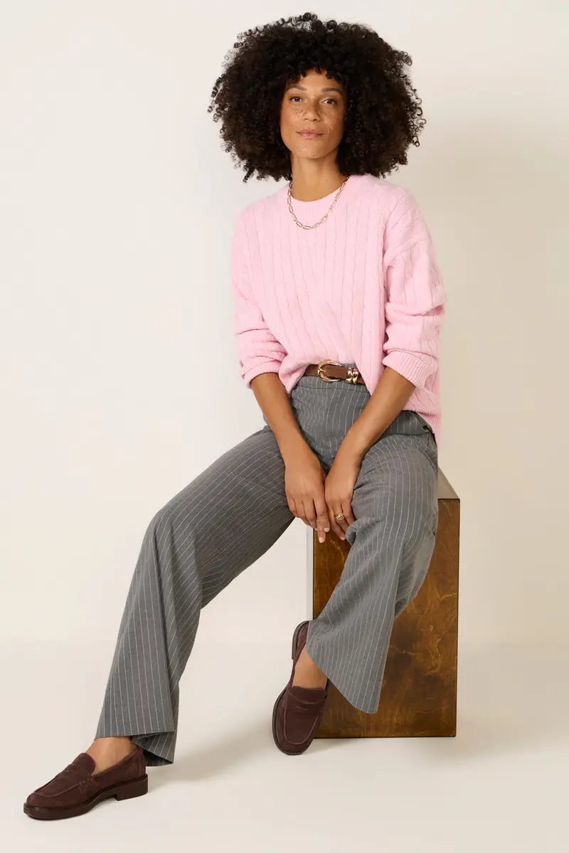 Women's Crew Cable Sweater Top 1