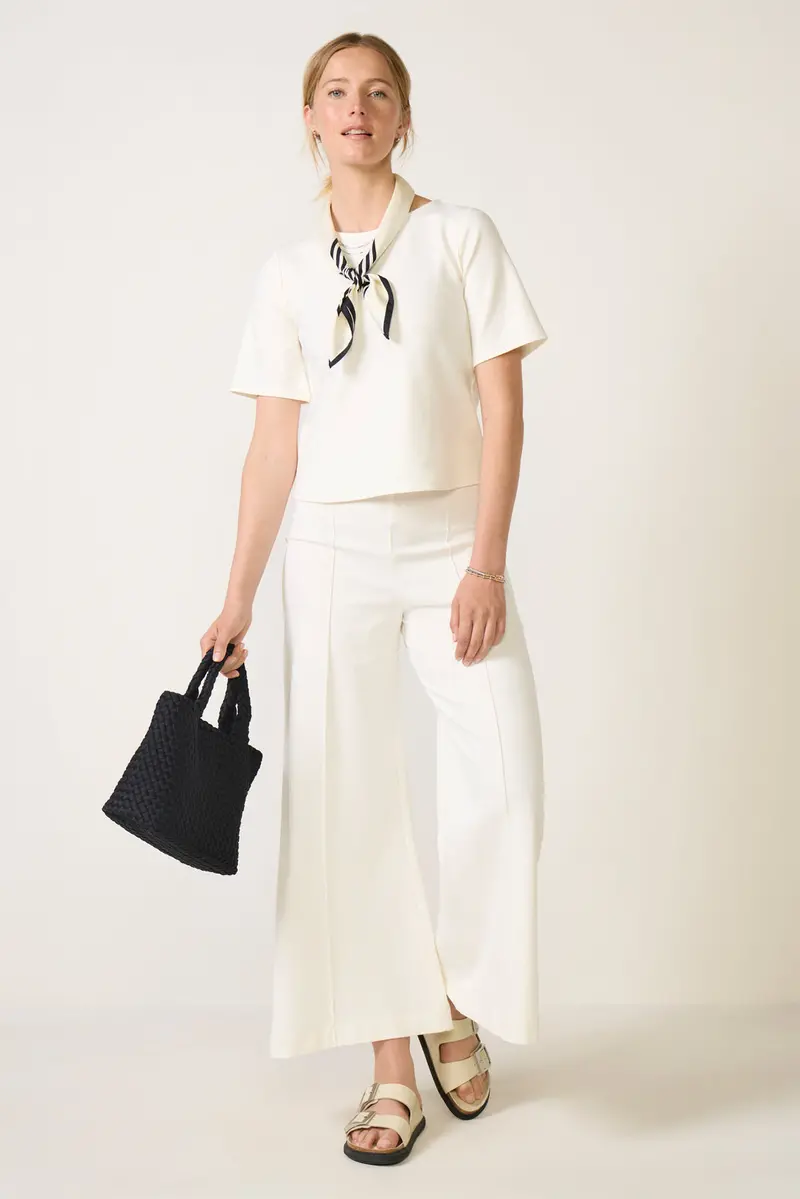 Women's Cropped Ponte Knit Wide Leg Pants 1