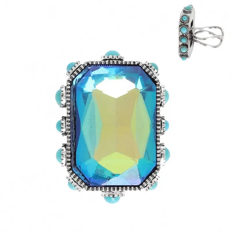 Women's Crystal Adjustable Ring In Blue Octagon 1