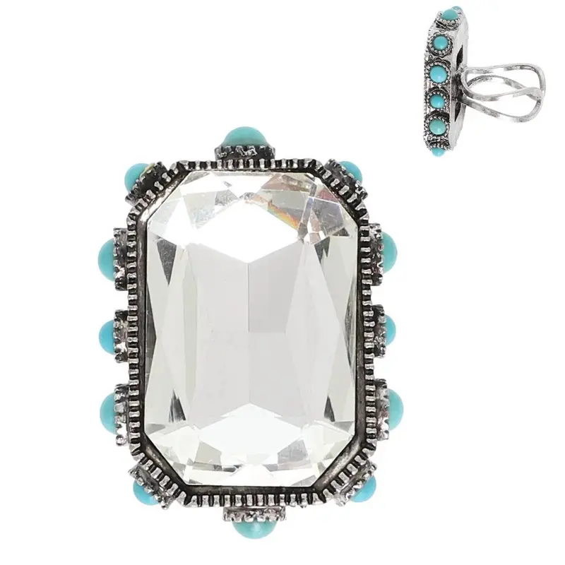 Women's Crystal Adjustable Ring In Clear Octagon 1